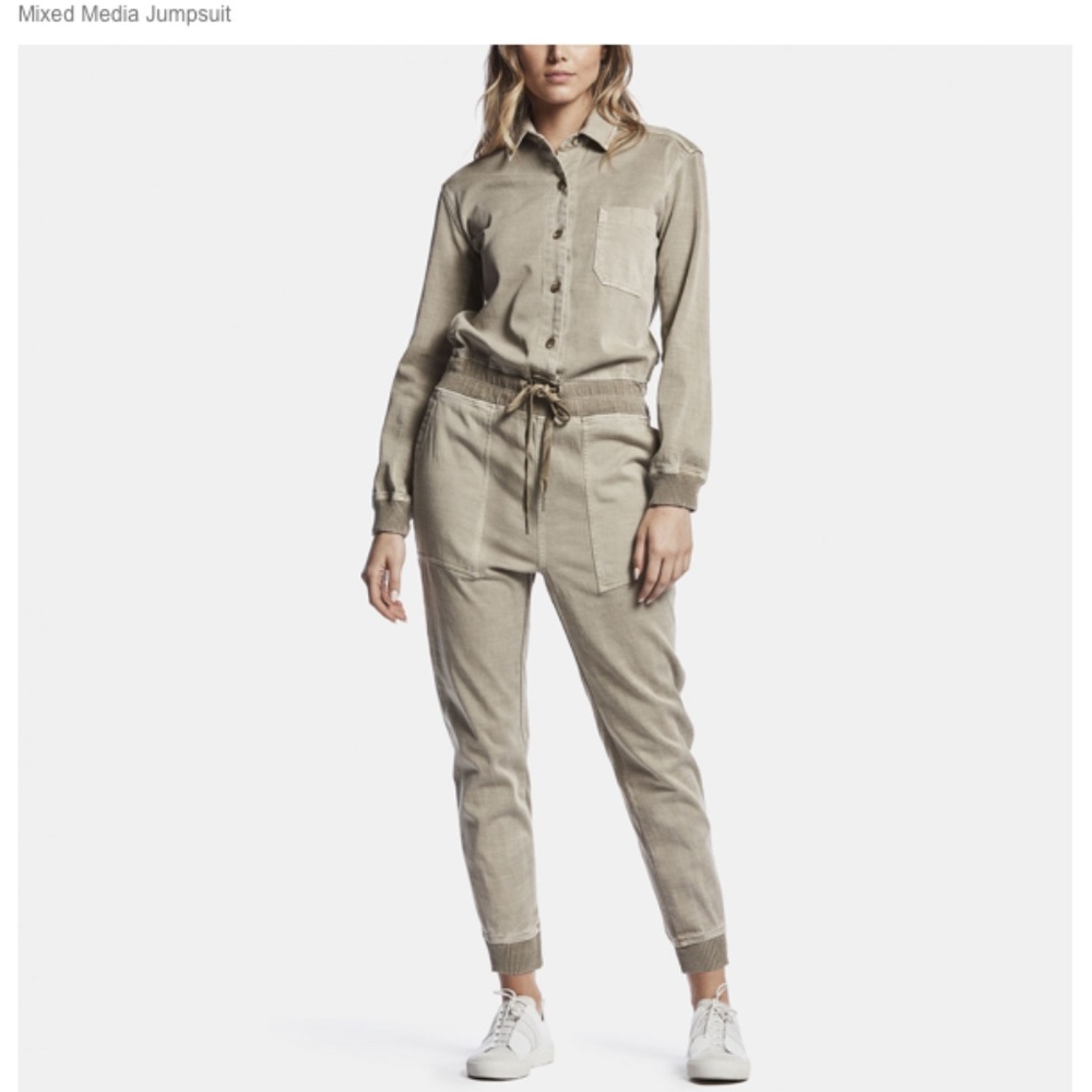 NWT James Perse Mixed Media Jumpsuit Sz 1 Beige